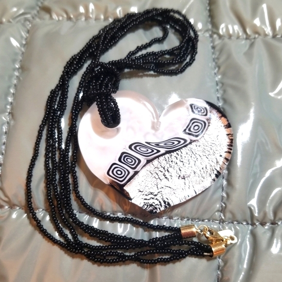 SOLID 14KT Bolivia AU Murano Venetian Glass Heart Necklace - Picture 6 of 6